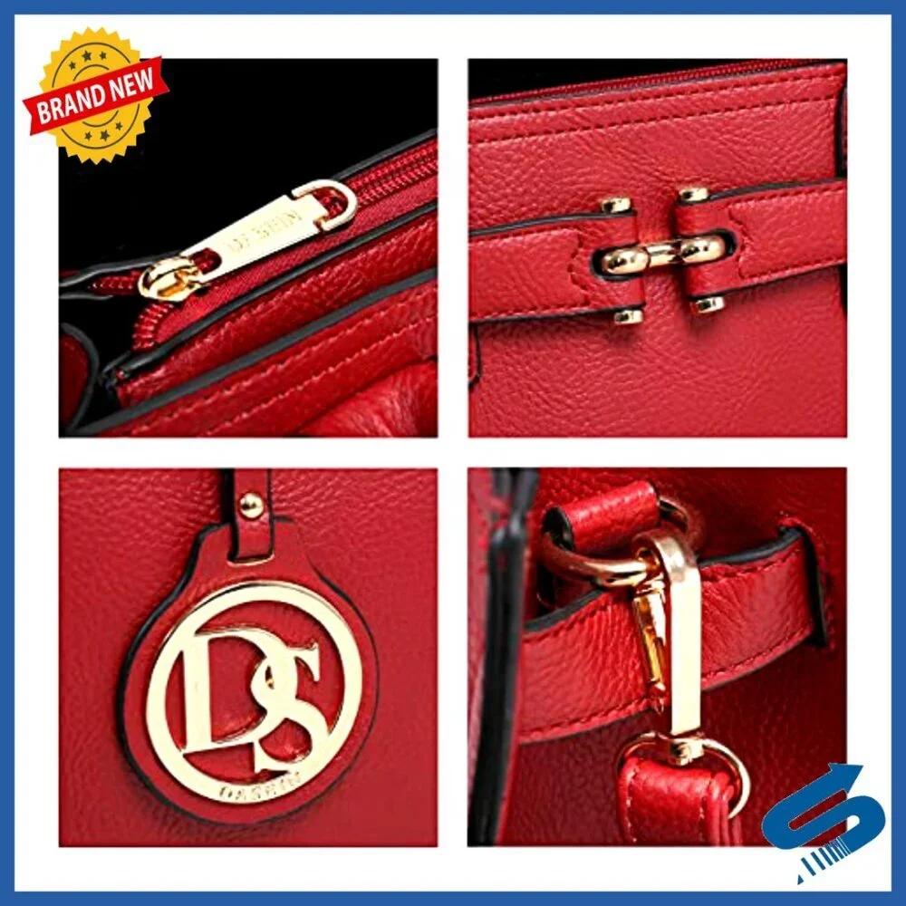 Large Pebbled Vegan Leather Satchel Tote with Long Strap and Zipper Pocket